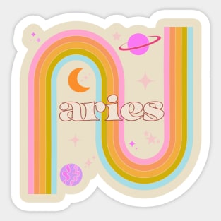 Aries 70s Rainbow with Flowers Sticker